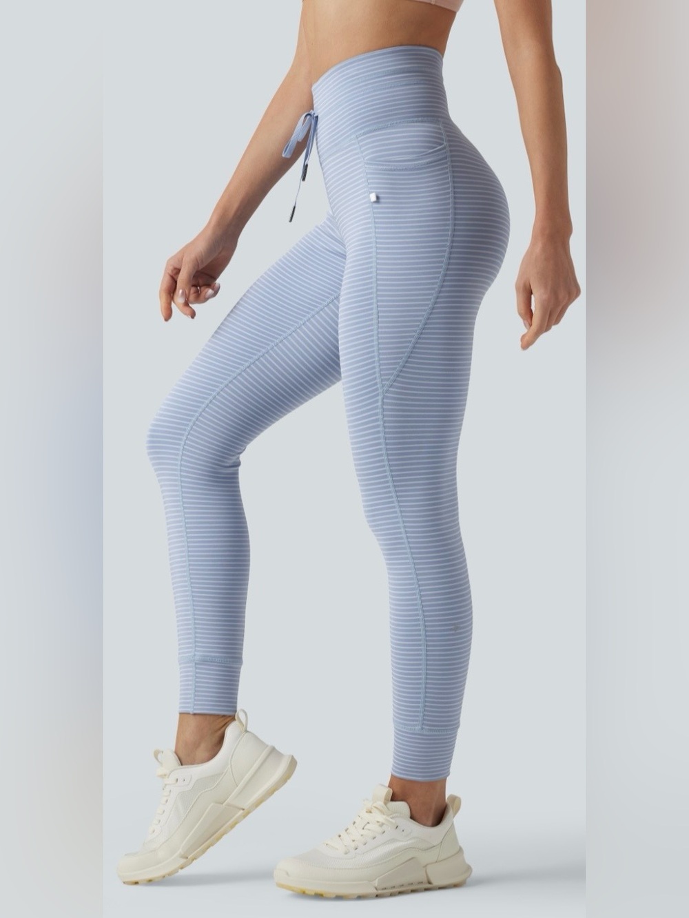 HALARA High Waisted Drawstring Striped Yoga Leggings with Pockets